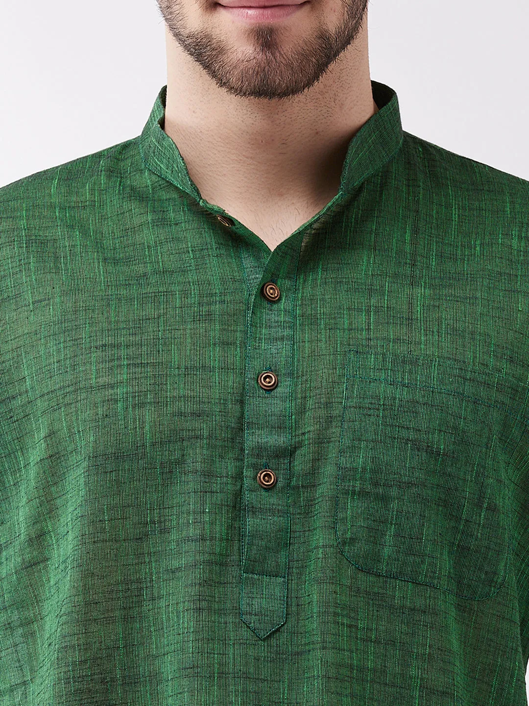 Men's Solid Green Pure Cotton Kurta - Vastramay