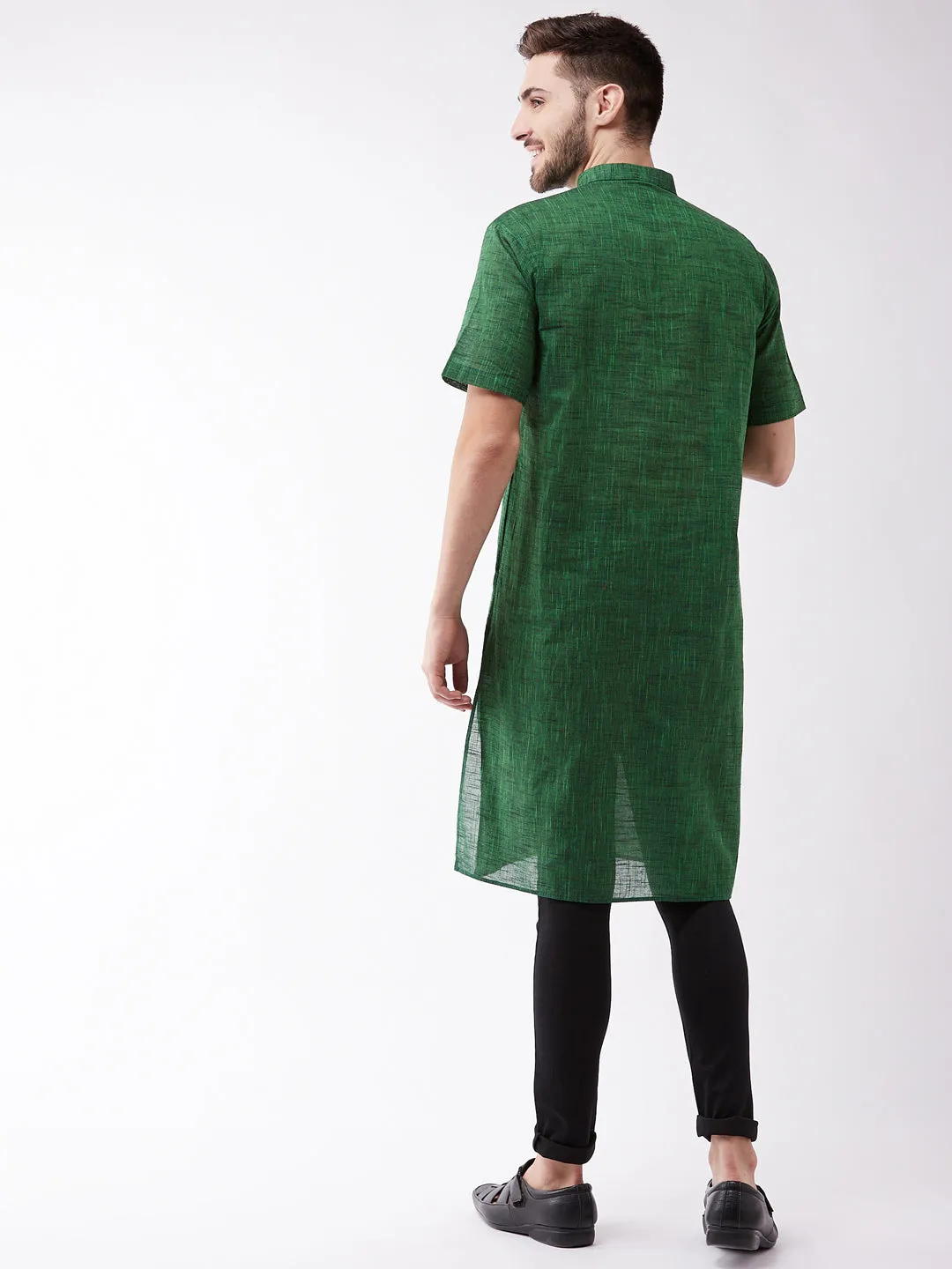 Men's Solid Green Pure Cotton Kurta - Vastramay