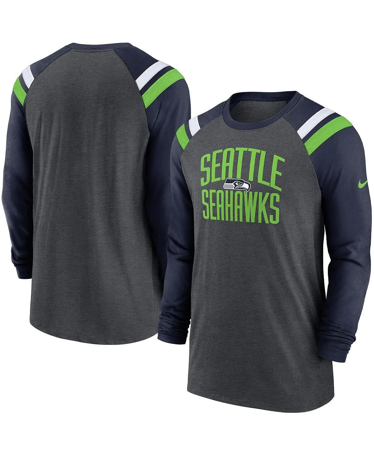 Men's Sports Fashion Long Sleeve T-Shirt, Charcoal Black navy college seattle seahawks tri-blend raglan nike multi