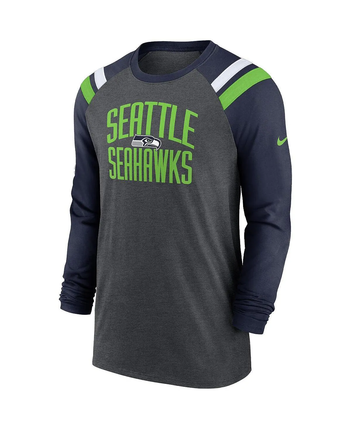 Men's Sports Fashion Long Sleeve T-Shirt, Charcoal Black navy college seattle seahawks tri-blend raglan nike multi