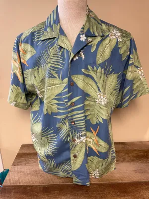 Mens ST JOHNS BAY Rayon Caribbean Island Camp Shirt Large Palm Tree Pocket