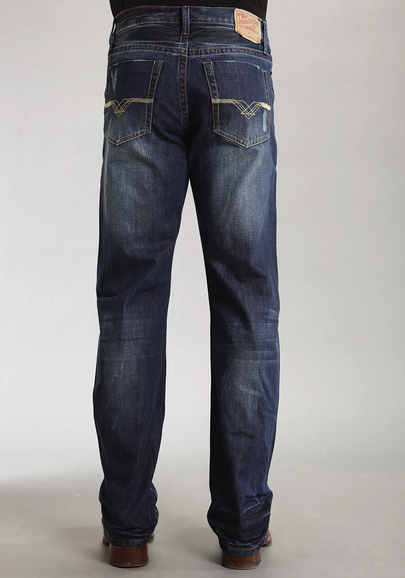 Mens Stetson Blue Cotton Blend Deco Pocket Modern Fit Straight Jeans