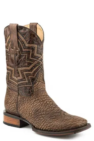 Men's Stetson Distressed Brown Bullhide Boots with Broad Square Toe from Roper Footwear