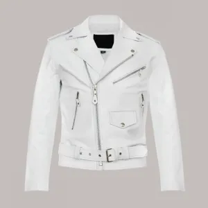 Men's Stylish Casual White Leather Biker Jacket