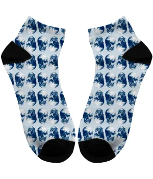 Men's Subli Ankle Socks Blue Skulls Opposites by Robert Bowen