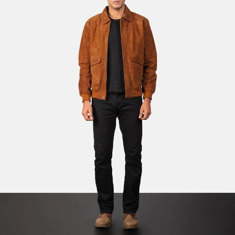 Mens Suede Leather Bomber Jacket