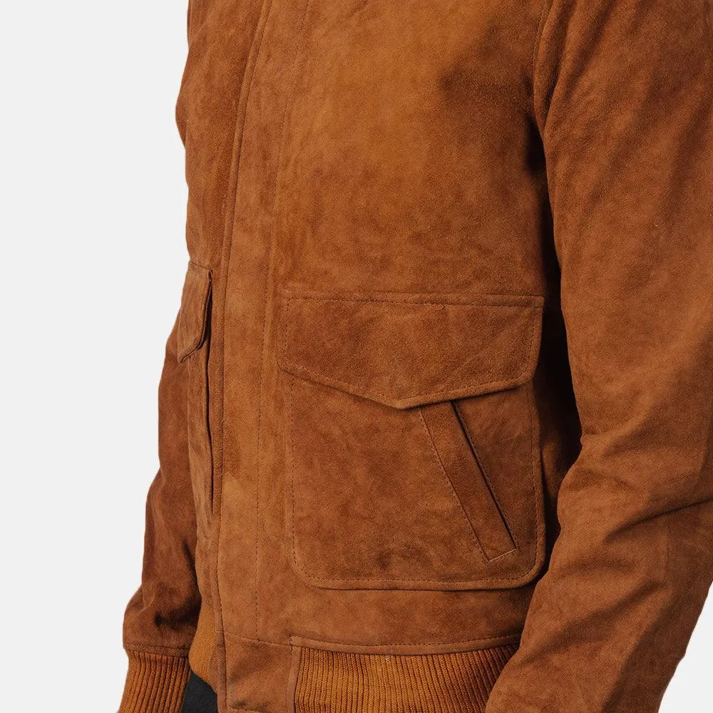 Mens Suede Leather Bomber Jacket