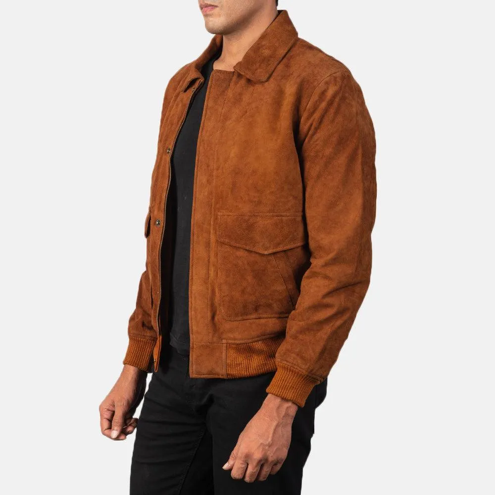 Mens Suede Leather Bomber Jacket