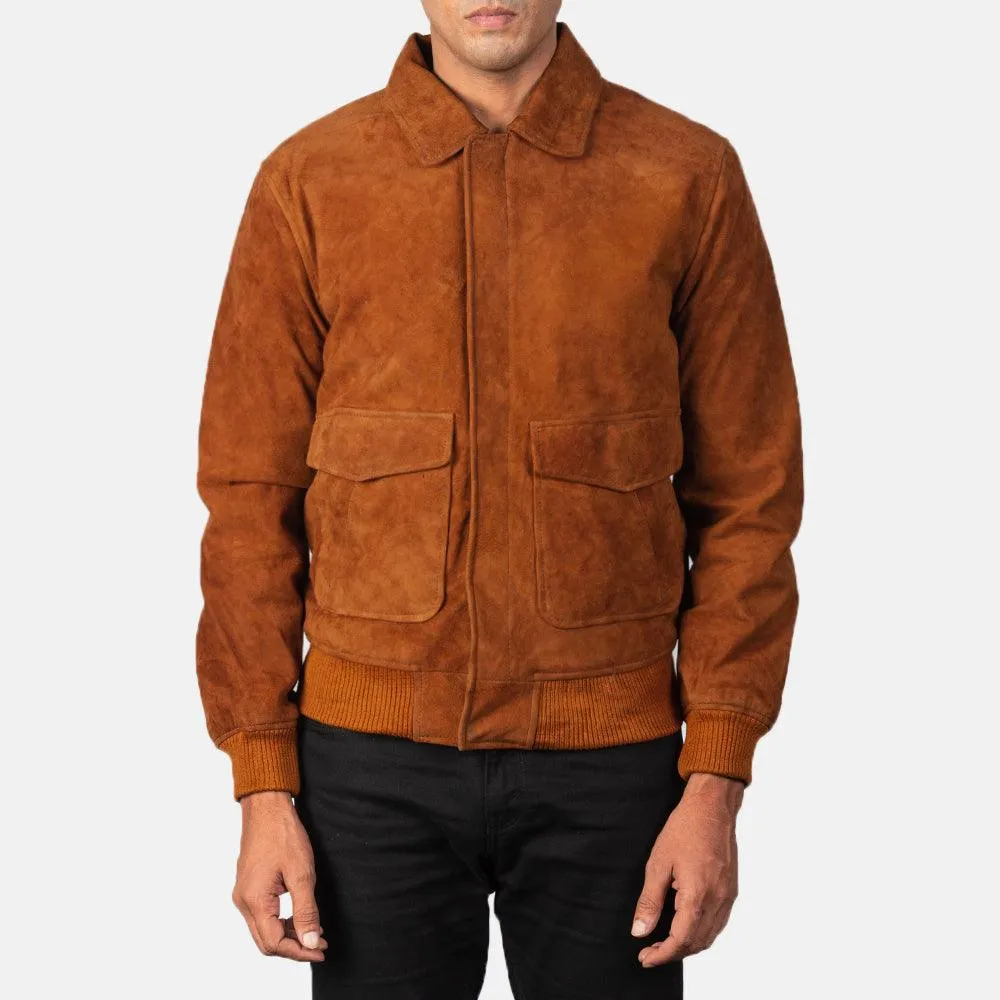 Mens Suede Leather Bomber Jacket