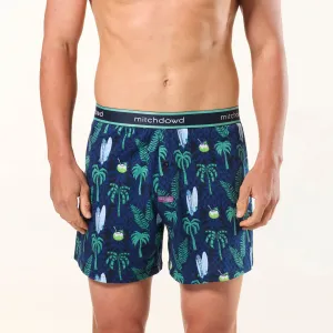 Men's Surfer Palms Cotton Loose Fit Knit Boxer Shorts - Navy