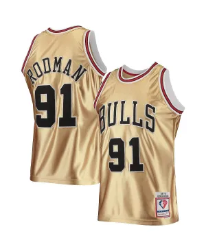 Men's T-shirt Dennis Rodman gold chicago bulls 75th anniversary 1997-98 hardwood classics swingman jersey Mitchell & Ness