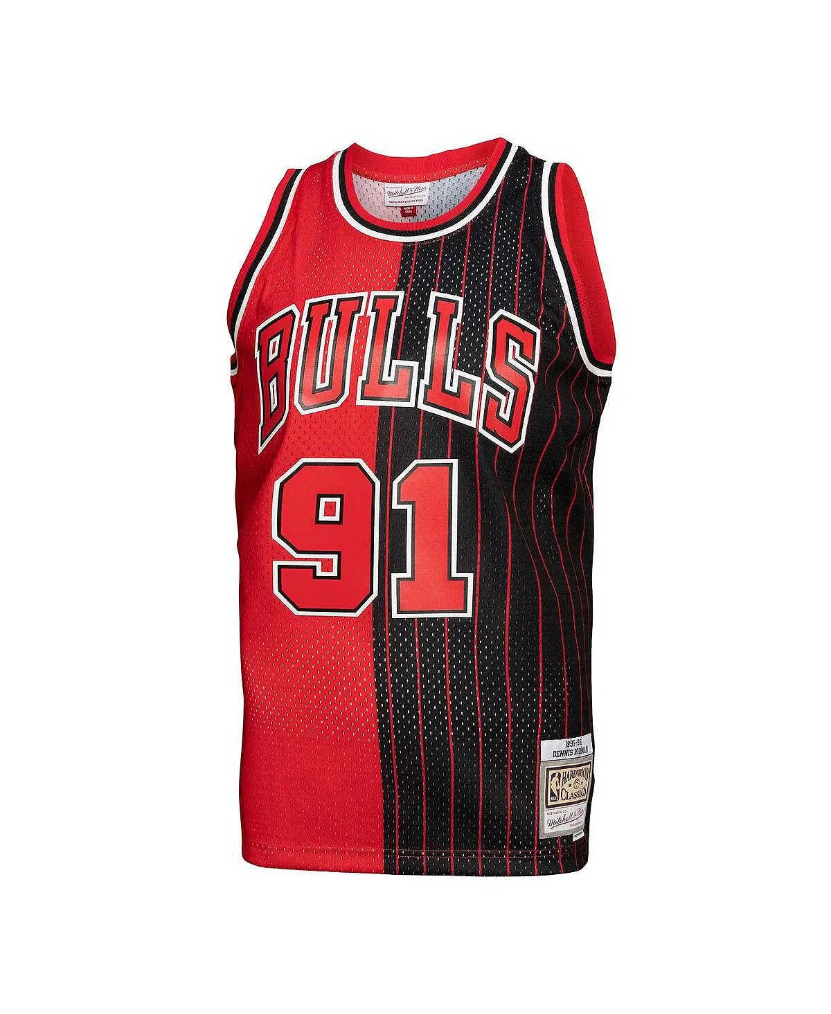 Men's T-shirt dennis rodman red, black chicago bulls hardwood classics 1995-96 split swingman jersey Mitchell & Ness, multi