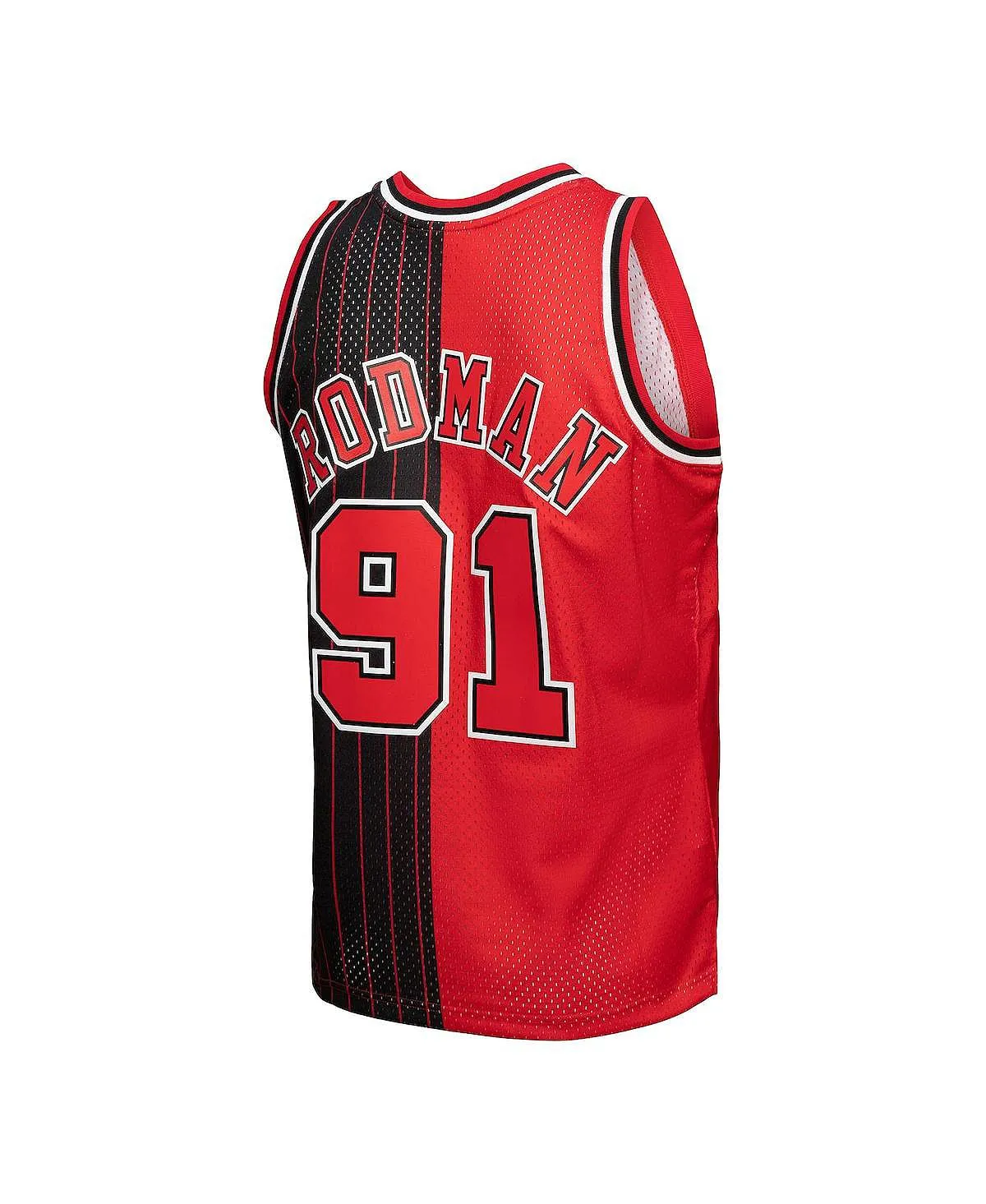 Men's T-shirt dennis rodman red, black chicago bulls hardwood classics 1995-96 split swingman jersey Mitchell & Ness, multi