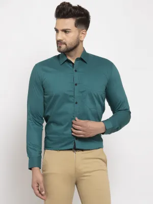 Men's Teal Blue Formal Shirt with black detailing ( SF 411Teal ) - Jainish