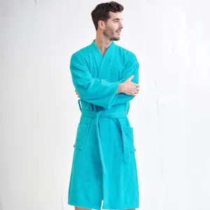 Men's Terry Cloth Cotton Turkish Bathrobe, Kimono Style, Luxury & Comfortable, (Aqua)