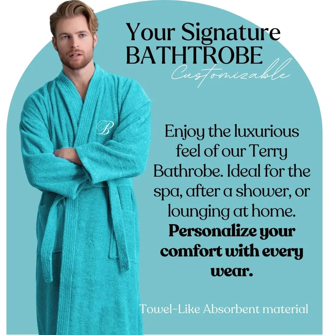 Men's Terry Cloth Cotton Turkish Bathrobe, Kimono Style, Luxury & Comfortable, (Aqua)