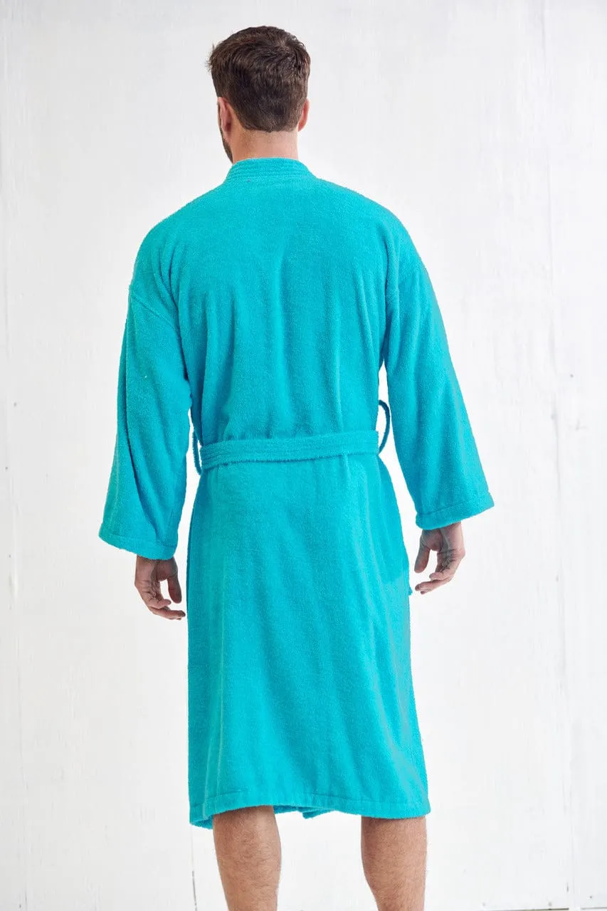 Men's Terry Cloth Cotton Turkish Bathrobe, Kimono Style, Luxury & Comfortable, (Aqua)