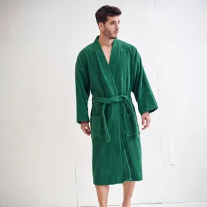 Men's Terry Cloth Cotton Turkish Bathrobe, Kimono Style, Luxury & Comfortable, (Green)