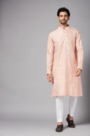 Men's Tiyaan Embroidered Peach Kurta With Crop Pants - Hilo Design