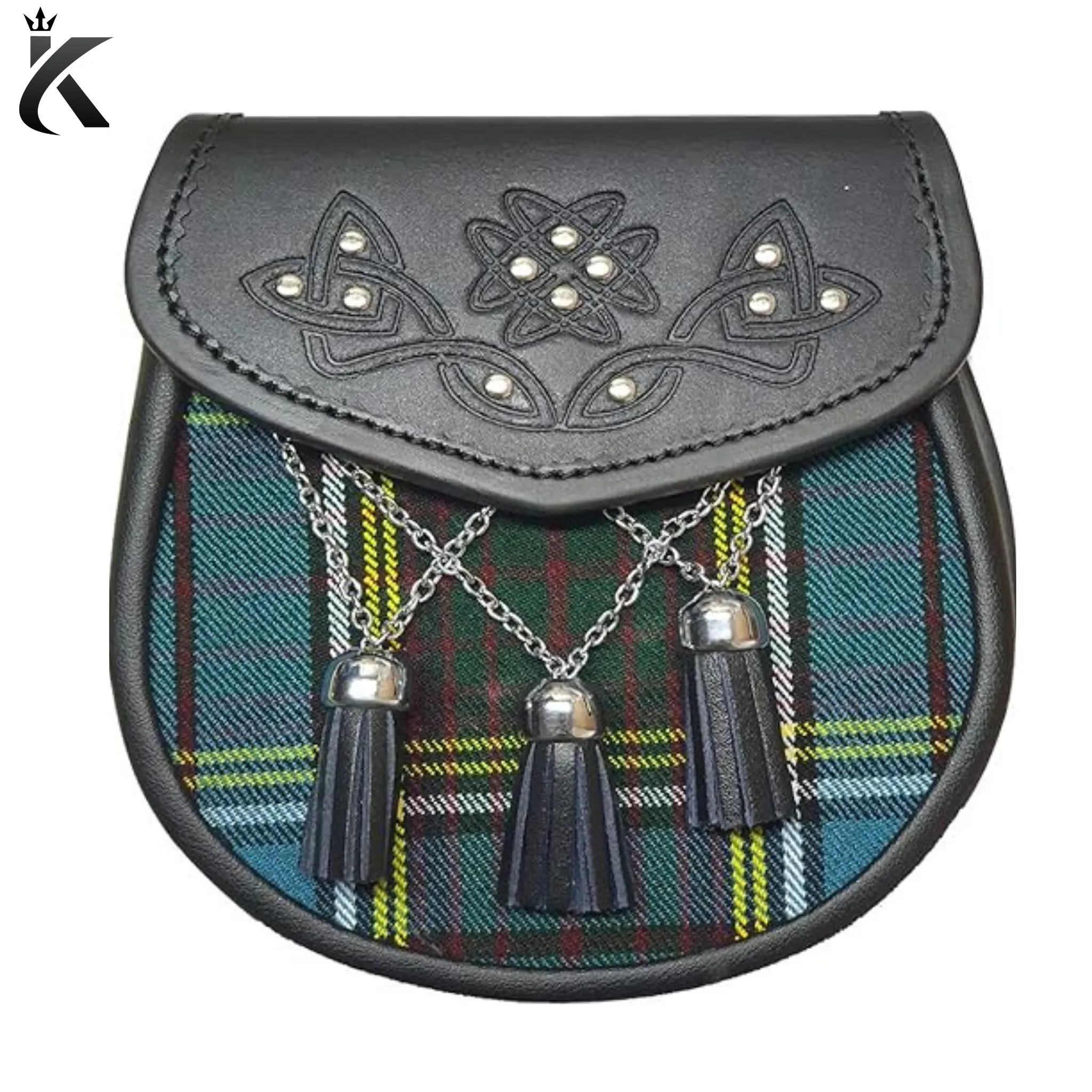 Mens Traditional Scottish High Quality Tartan Sporran 12 studs - Plaid Perfection