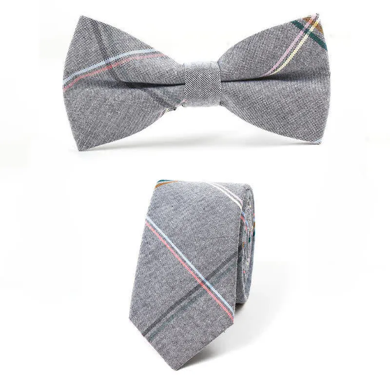 Men's Trendy Plaid Pattern Bow Tie Handkerchief Necktie