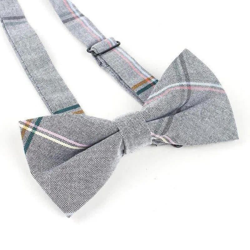 Men's Trendy Plaid Pattern Bow Tie Handkerchief Necktie