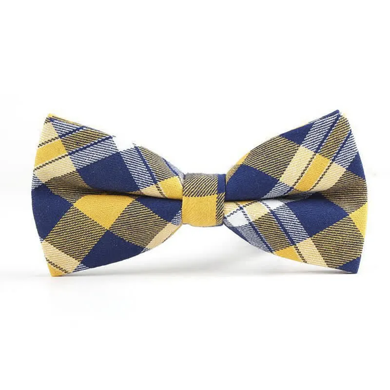 Men's Trendy Plaid Pattern Bow Tie Handkerchief Necktie