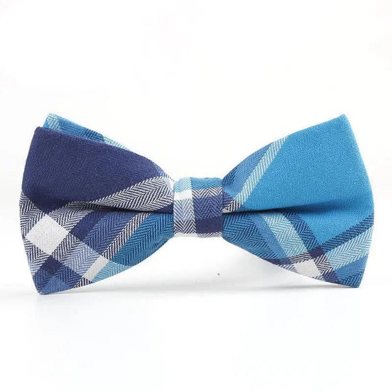 Men's Trendy Plaid Pattern Bow Tie Handkerchief Necktie