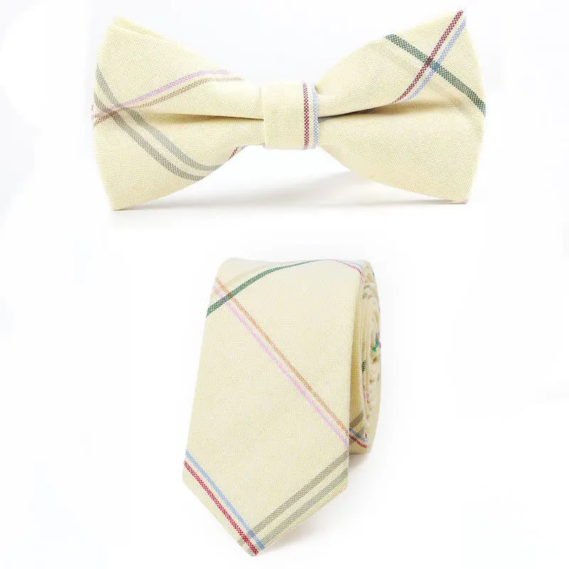 Men's Trendy Plaid Pattern Bow Tie Handkerchief Necktie