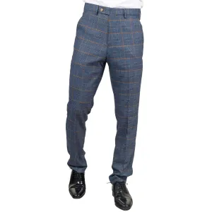 Men's Trousers Navy Checked Casual Formal Pants