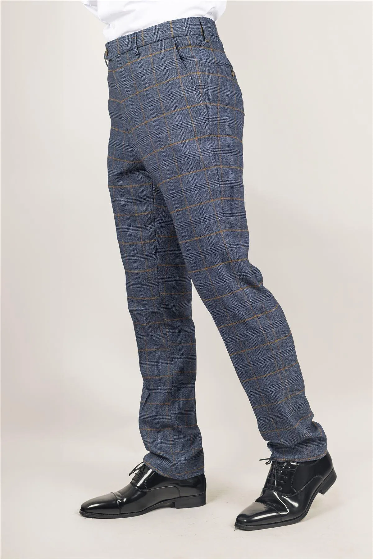 Men's Trousers Navy Checked Casual Formal Pants