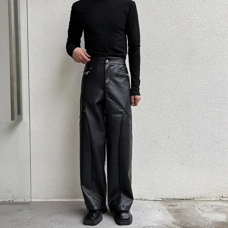 Men's Trousers New Fashionable PU Leather Wide Leg Casual Pants Korean Style Versatile Baggy Strtwear Trend Male C2993