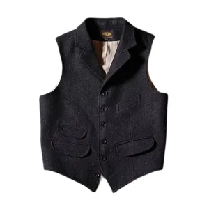 Men's Tweed Lapel Vest - Slim Fit Safari Style