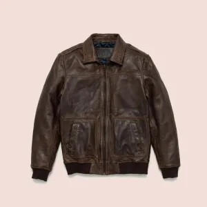 Men's Vintage A2 Lambskin Brown Leather Bomber Jacket