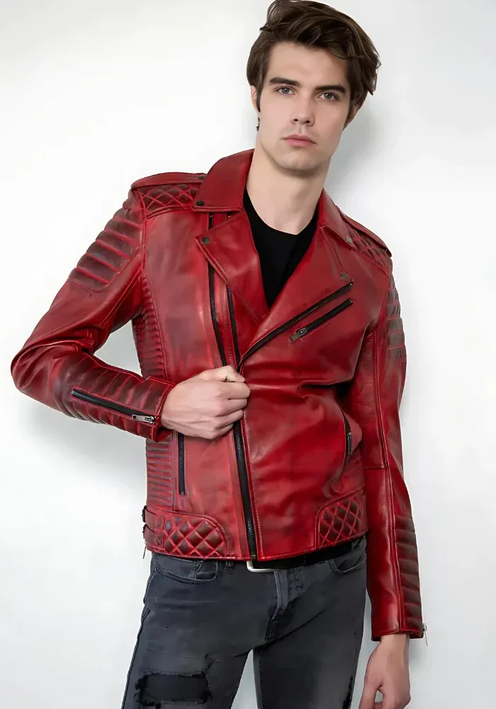 Mens Vintage Biker Cafe Racer Distressed Leather Jacket