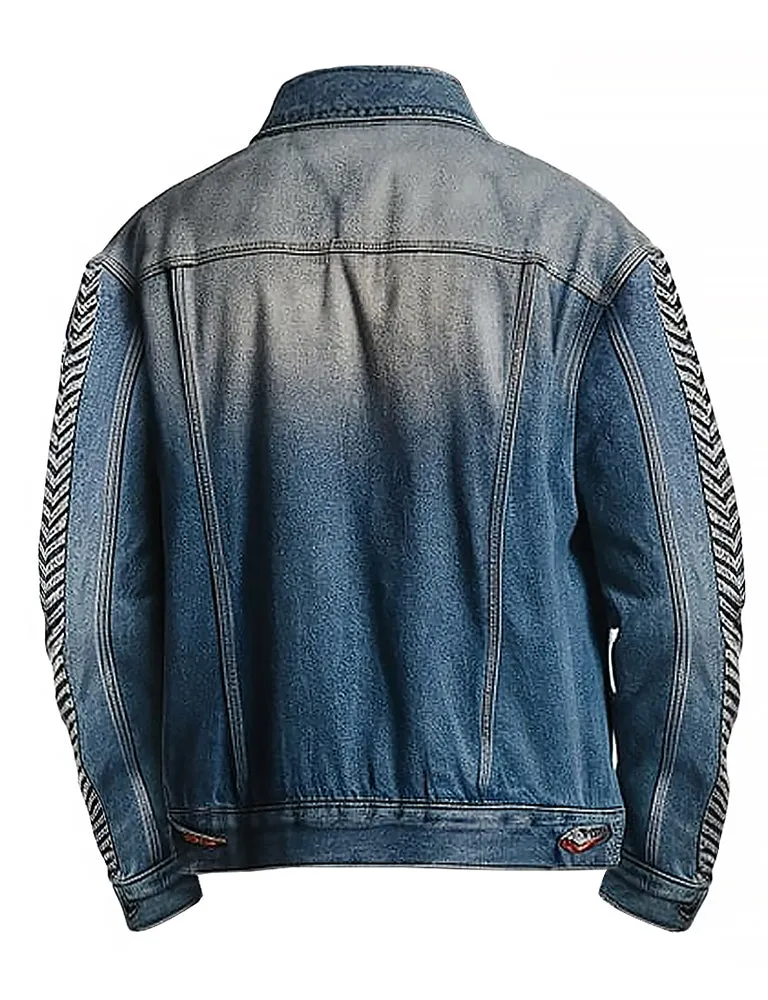 Men's Vintage Blue With Chevron Sleeve Denim Jacket