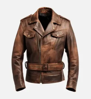 Men's Vintage Distressed Brown Biker Leather Jacket