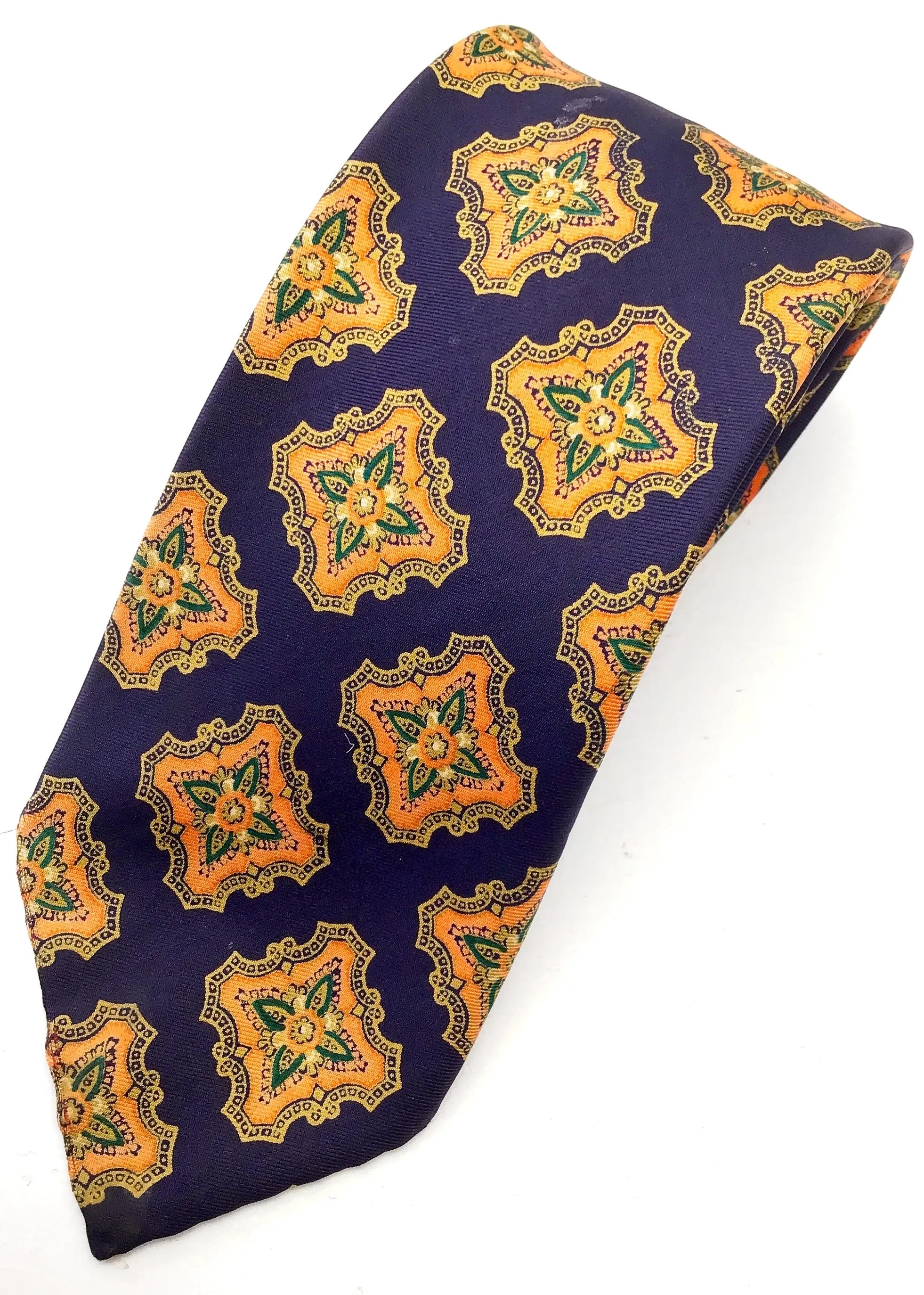 Men's Vintage Navy Blue and Orange Silk Tie by Guards