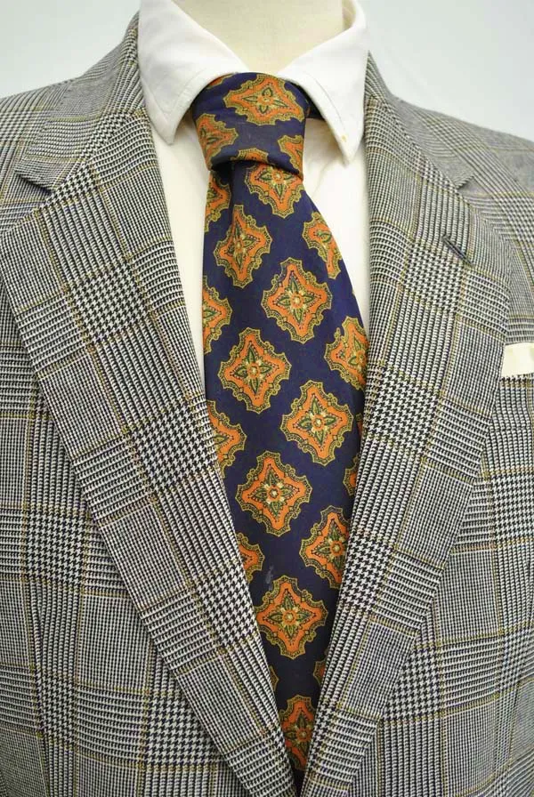 Men's Vintage Navy Blue and Orange Silk Tie by Guards