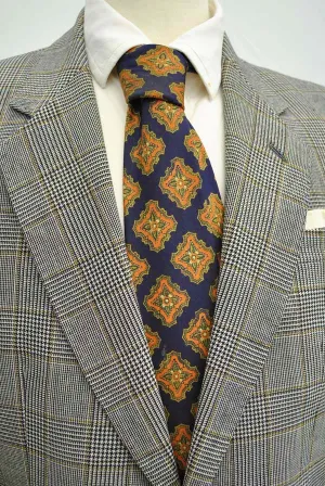 Men's Vintage Navy Blue and Orange Silk Tie by Guards