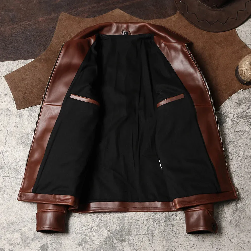 Men's Vintage Waxed Cowhide Leather Motorcycle Jacket