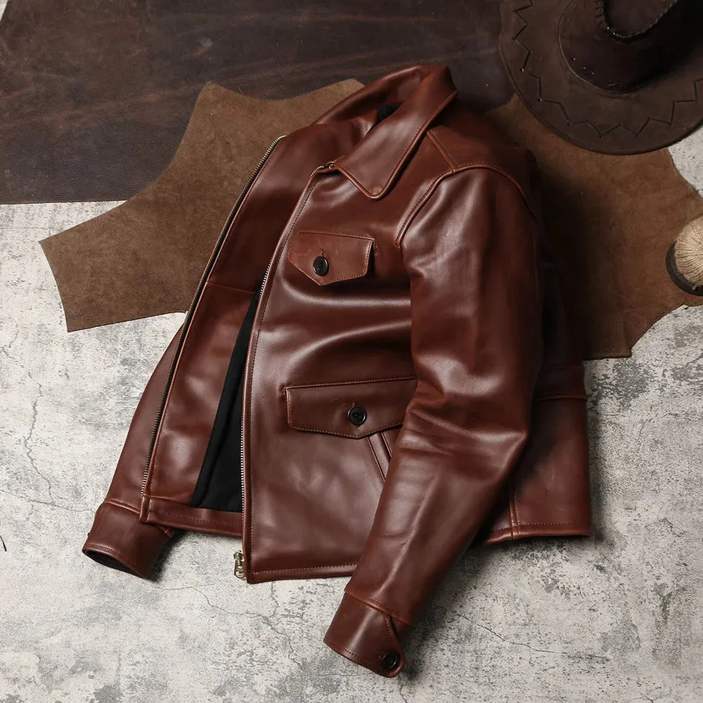 Men's Vintage Waxed Cowhide Leather Motorcycle Jacket