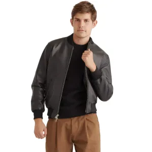 Mens Washed Leather Bomber Jacket