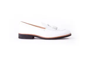 Men's White & Tan Accented Tassel loafer with Black Sole (EX-157)