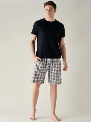 Mens White and Grey Soft Cotton Plaid Shorts