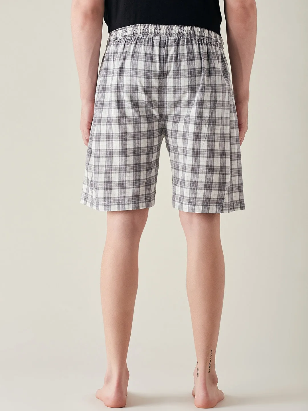 Mens White and Grey Soft Cotton Plaid Shorts