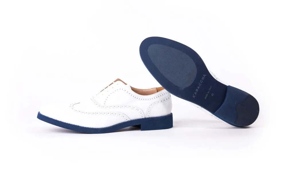 Men's White Brogue Wingtip on Blue Azul Sole