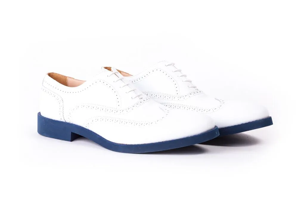 Men's White Brogue Wingtip on Blue Azul Sole