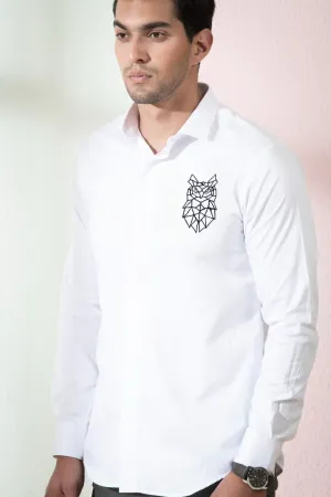 Men's White Color Bianco Owl Shirt Full Sleeves Casual Shirt - Hilo Design