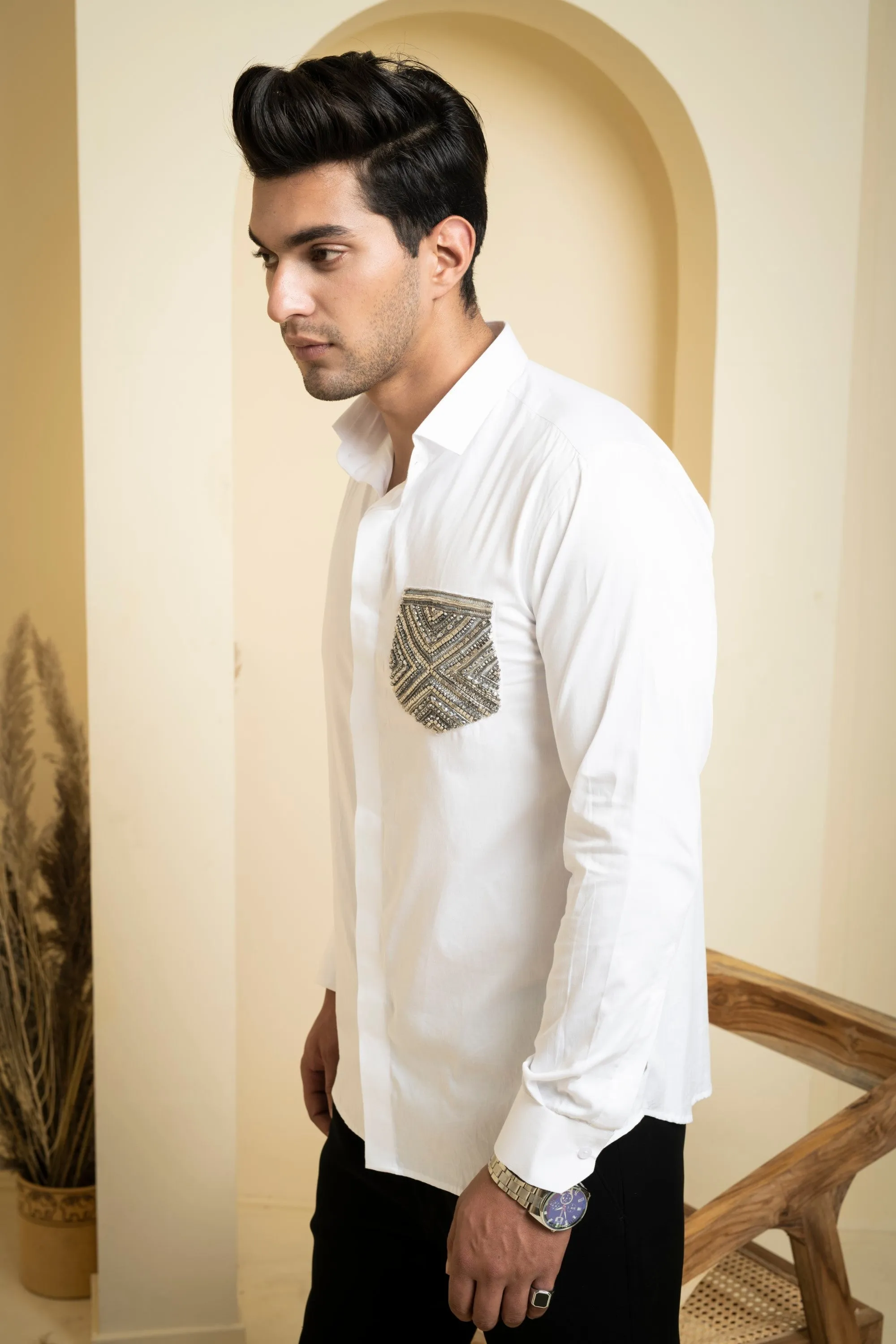 Men's White Color Elnor Full Sleeves Shirt - Hilo Design